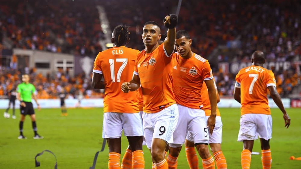 Dynamo Forward Manotas celebrating a goal during the U.S. Open Cup series