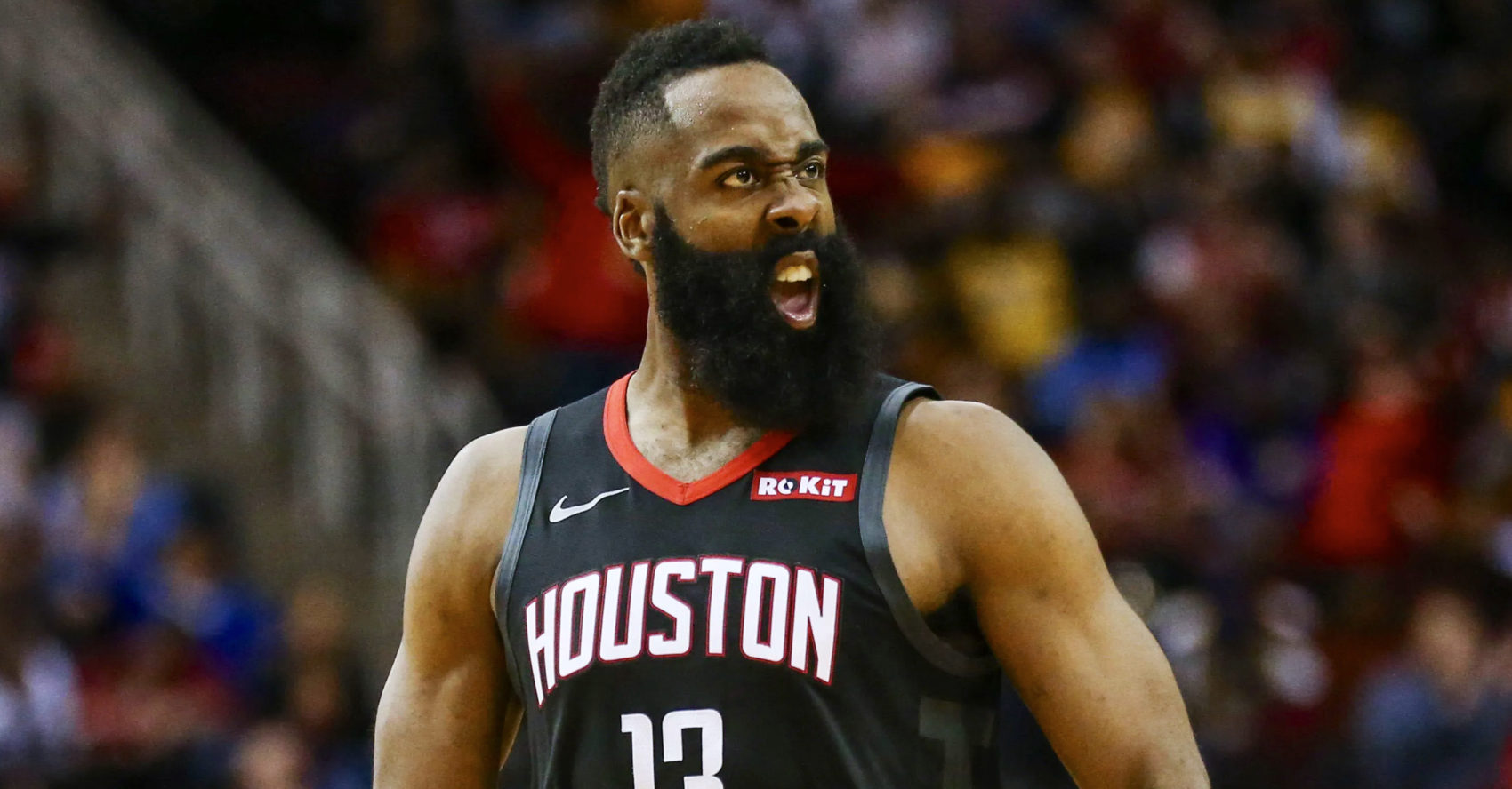 Harden flexes and smiles as the Rockets have enjoyed success with their MVP leading the way.
