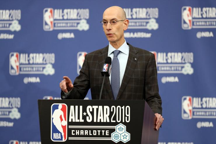 Commissioner Silver speaking at a press conference during All-Star Weekend in Charlotte about the Africa league